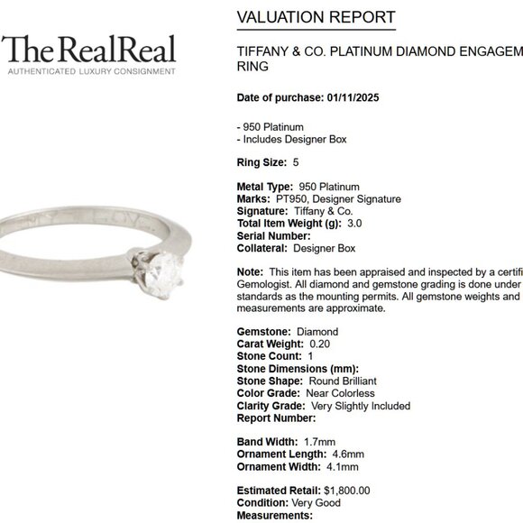 $2000 Authentic Tiffany & Co. Diamond Solitaire Platinum Ring VSI size 4.75 5 US - Picture 6 of 8